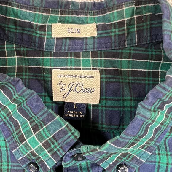 J Crew Slim Fit Button Down Shirts Mens L Blue Green Plaid Long Sleeve Lot of 2 - Picture 11 of 13